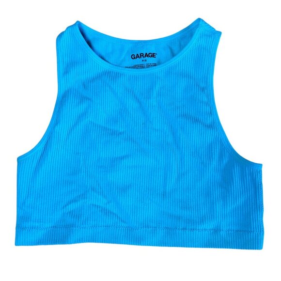 GARAGE Ribbed Turquoise High Neck Crop Top Size Small - Picture 1 of 5